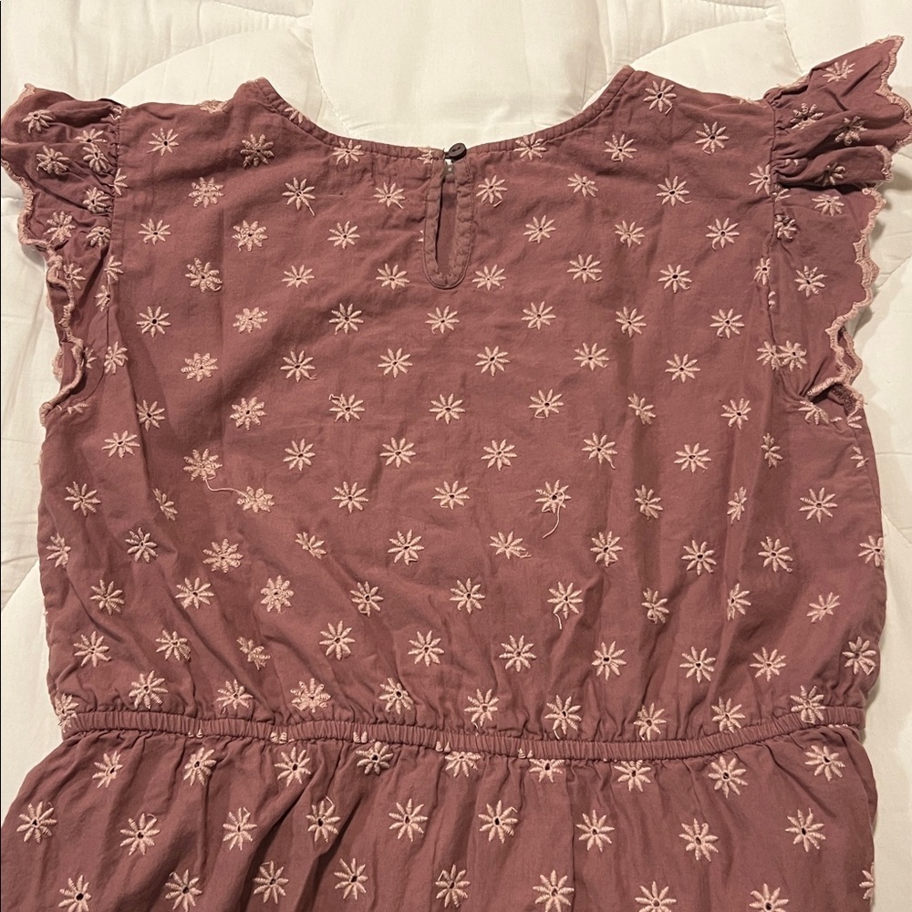 Bohme: Floral embroidered eyelet midi dress ruffle cap sleeves in dusty rose (S) - Picture 10 of 11
